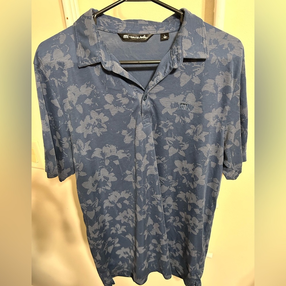 Travis Matthew Gray Blue Floral POLO SHIRT L